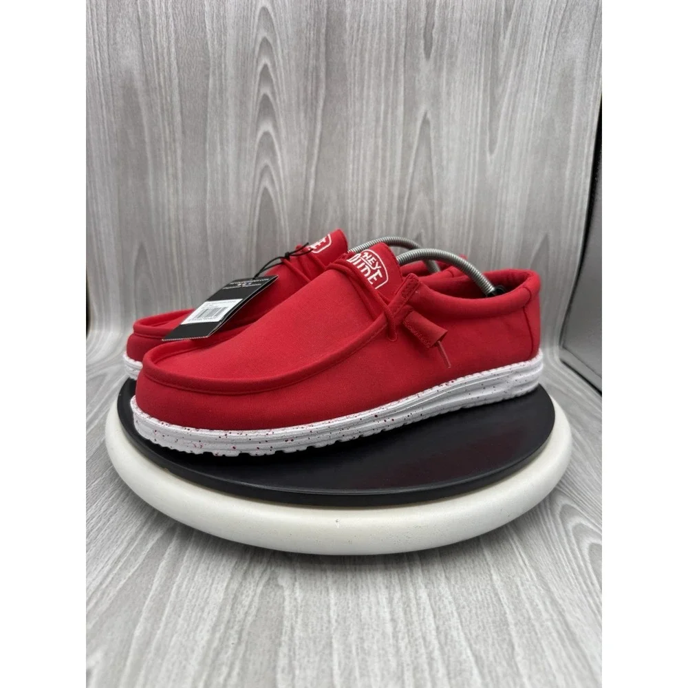 Hey Dude Wally Slub Canvas Mens Size 12 Red Casual Slip On Shoes NEW